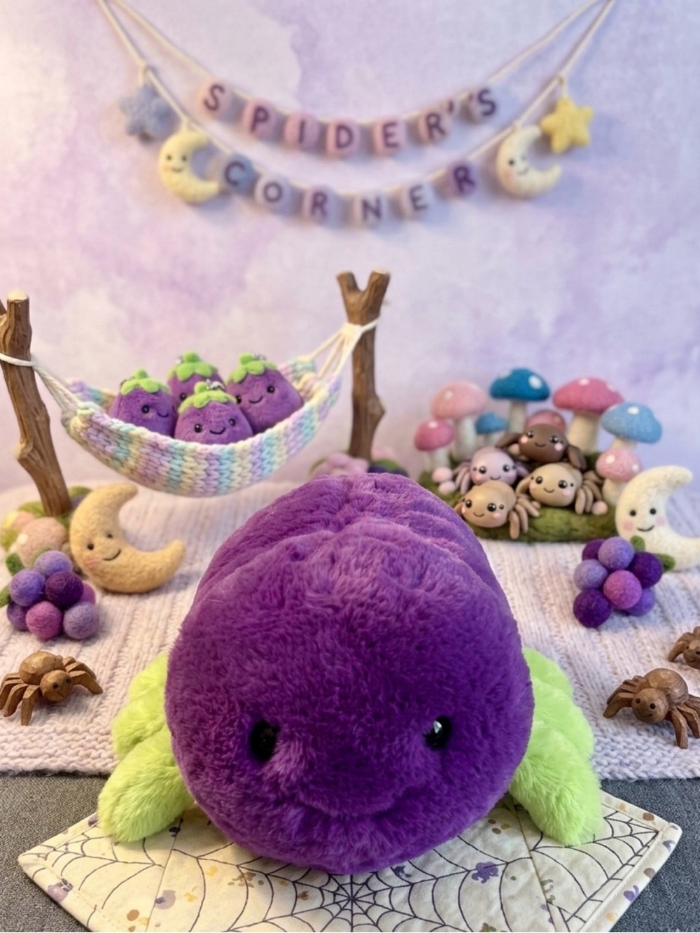 Plush Purple & Lime Eggplant Spider Aurora
